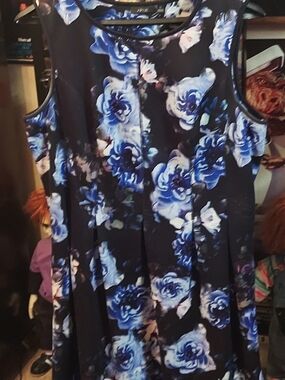 Apt. 9 Black Mini Dress with Blue Floral Print
